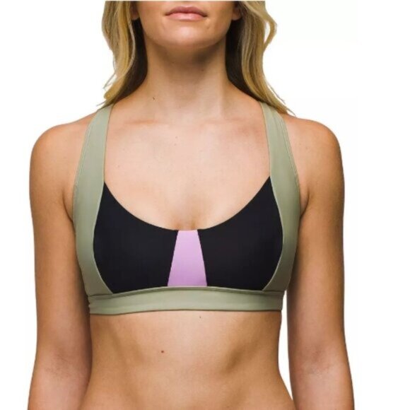 PrAna Tullum Bikini Top Color Block Black Size Medium NWT - Picture 1 of 5